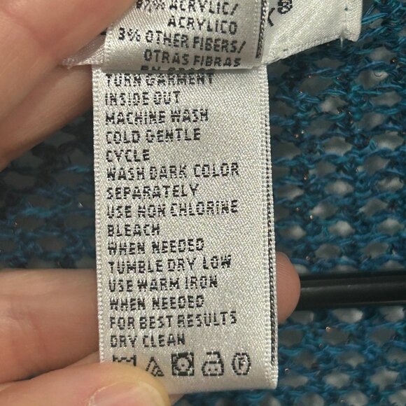 August Silk Teal Open Front Knit Short Sleeve Cardigan Sweater Size L Casual - Picture 7 of 8